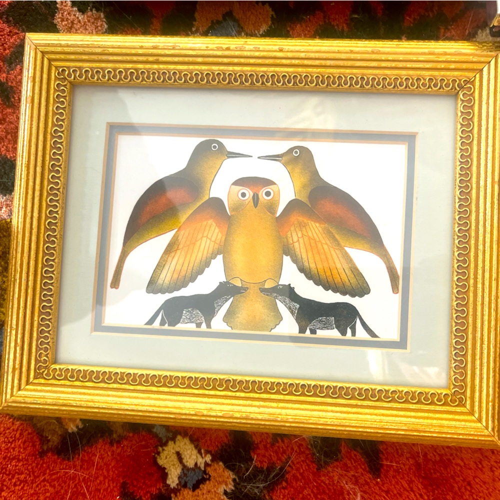 Mid century owl framed art